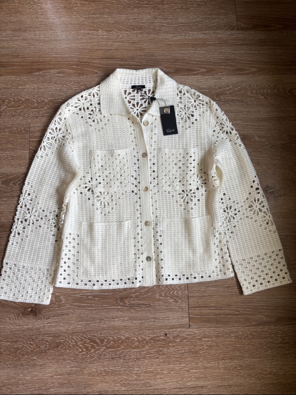 New! Rails Patmos ivory/cream crochet open knit cardigan sweater jacket, small